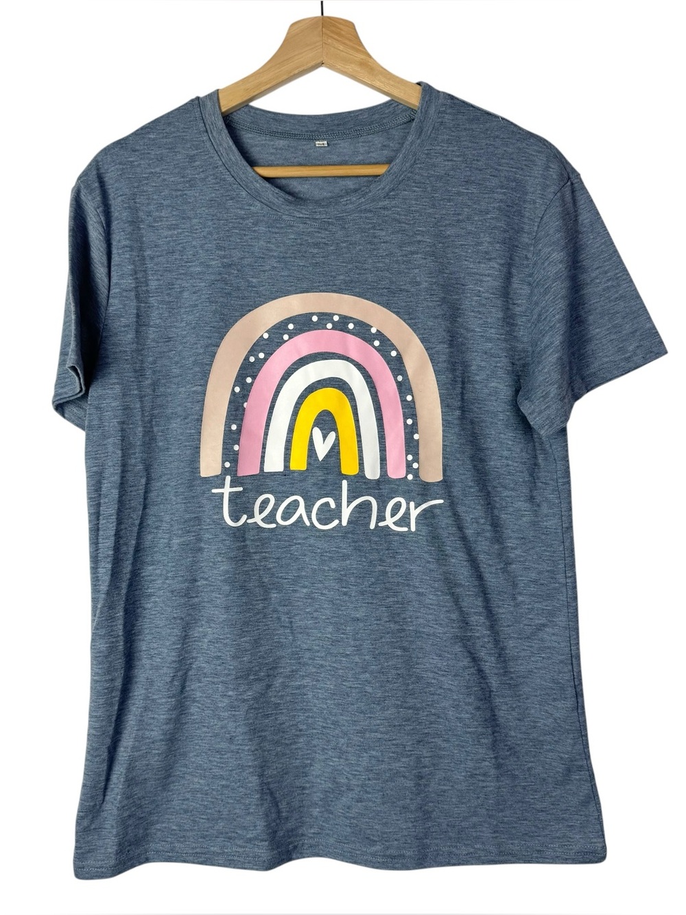 Boutique Blue Pink Rainbow Graphic Teacher Short Sleeve T-Shirt M